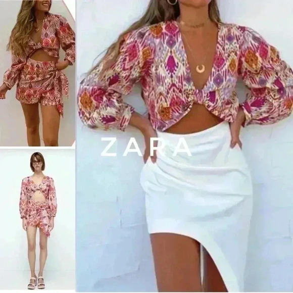 BNWOT Zara boho print  top with knot size M - Picture 1 of 5